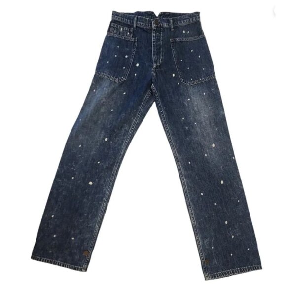 Free People x Sandrine Rose The Virgin Label Polka Blue Jeans Size 26 NWT - Picture 1 of 3